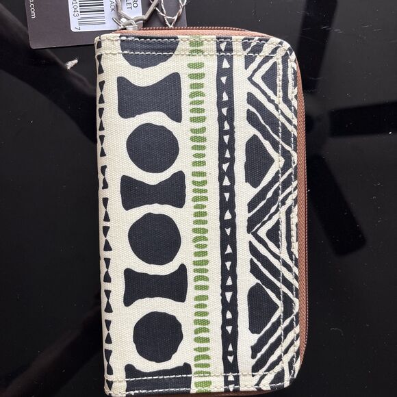 Halsea Zip-Around Wallet Retro Geometric Canvas Print Faux Leather Trim - Picture 6 of 14